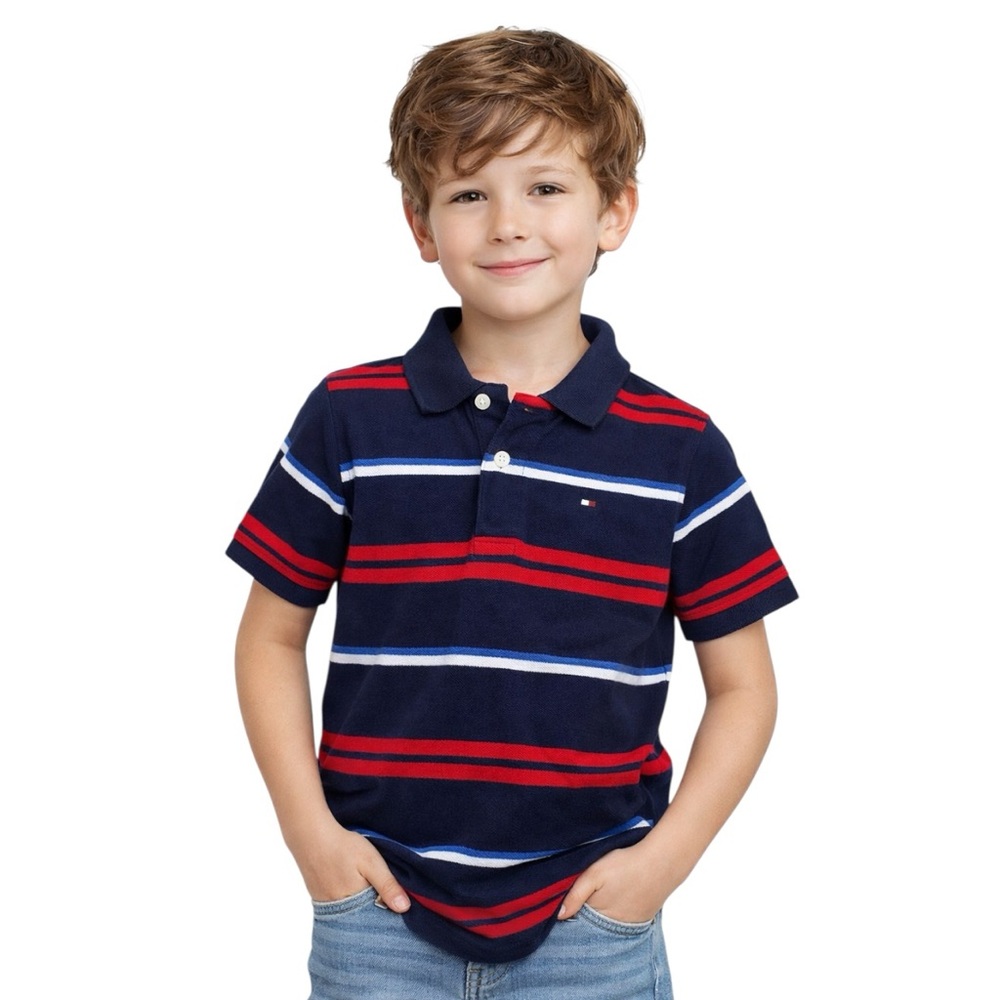 Tommy Hilfiger Boys Polo Shirt Navy Red Size M